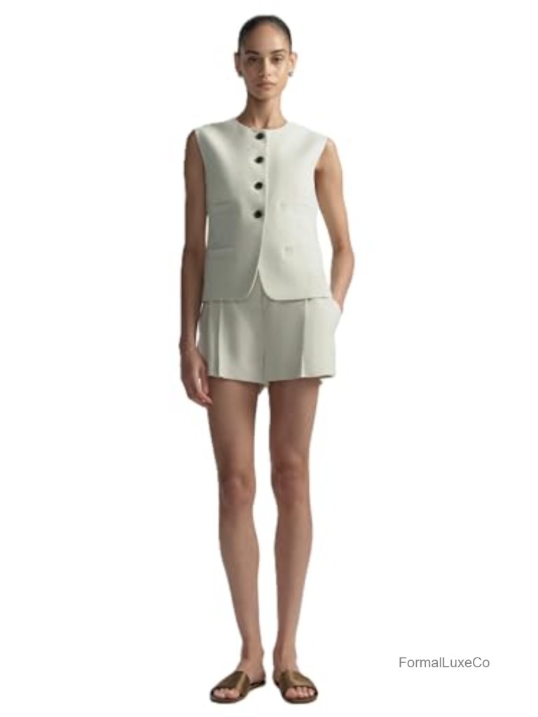 Tailored Linen-Viscose Button-Front Vest With Welt Pockets